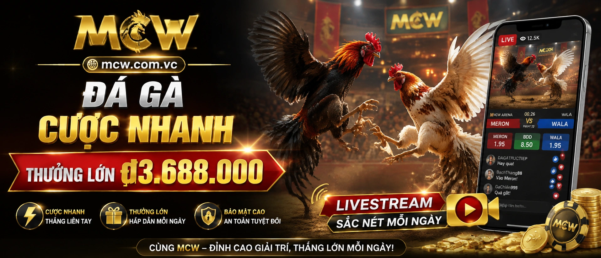 Danh mục Đá Gà MCW được bố trí gọn trên màn hình